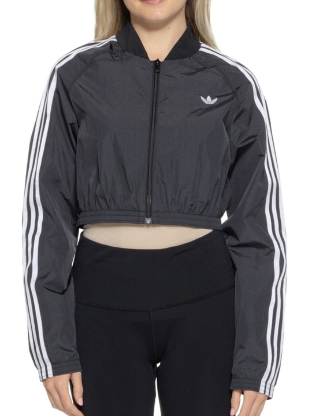 Adidas Originals Womens cropped track jacket Trefoil Logo Size M L XL Black